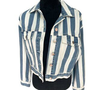 Forever 21 Blue and White Striped Jean Jacket